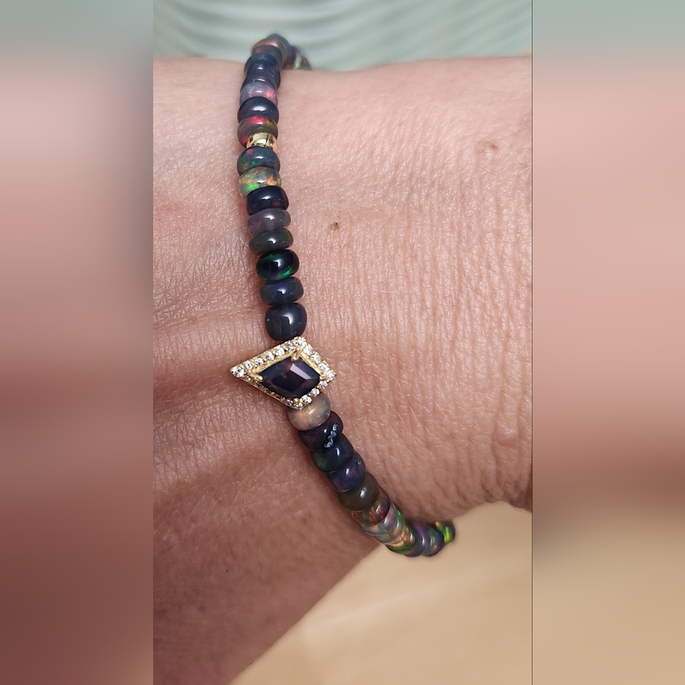 Ethiopian opal bracelet with center piece. 7 inches long
